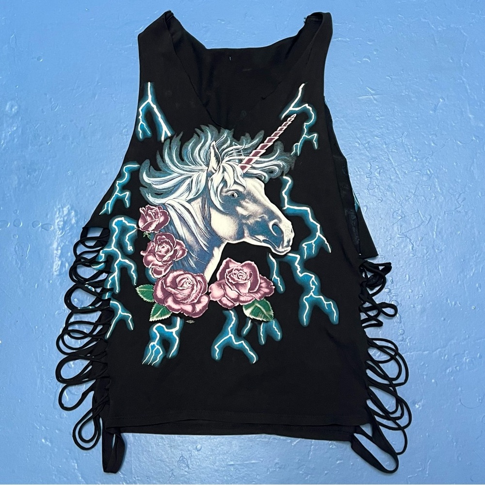 Vintage American Thunder Black Unicorn Graphic Men's Tank Top